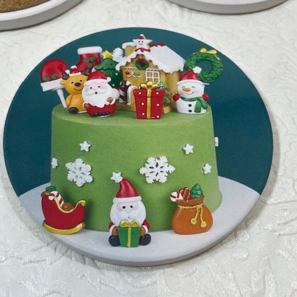 Six Holiday Themed Christmas Ceramic w/Cork Backing Coasters 4" - Picture 7 of 7
